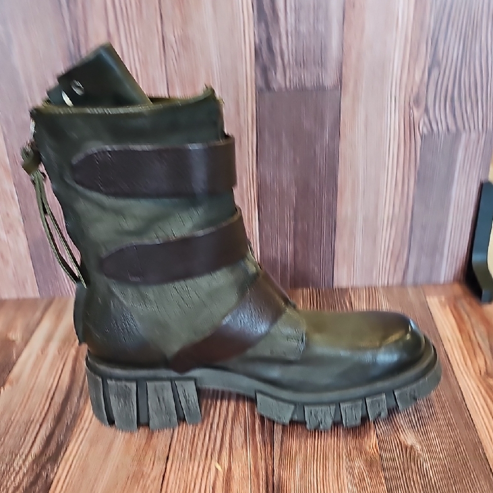 A.S.98 Green Leather Buckle Boots - Picture 4 of 11